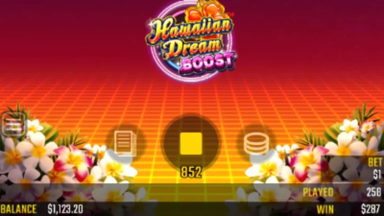 Tampilan visual futuristik dan tropis dari slot Hawaiian Dream Boost